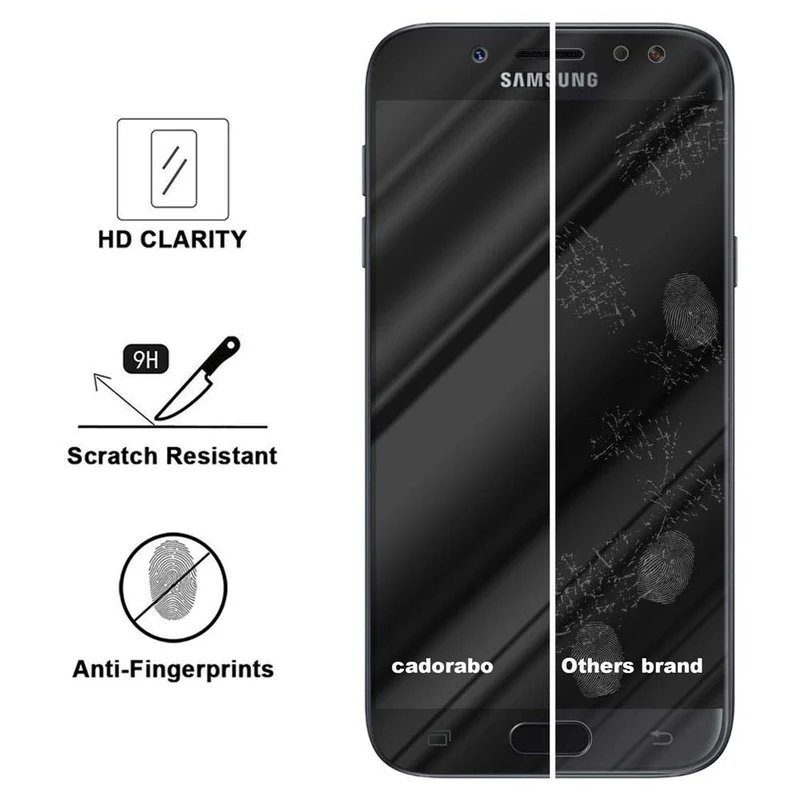 Cadorabo Vollbild Panzer Folie kompatibel mit Samsung Galaxy J7 2017 / J7 PRO - Schutzfolie Gehärtetes (Tempered) Display-Schutzglas in 9H Härte mit 3D Touch