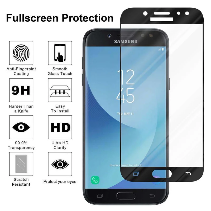 Cadorabo Vollbild Panzer Folie kompatibel mit Samsung Galaxy J7 2017 / J7 PRO - Schutzfolie Gehärtetes (Tempered) Display-Schutzglas in 9H Härte mit 3D Touch