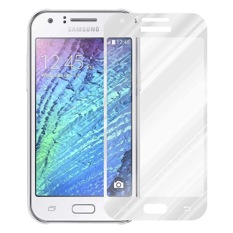 Cadorabo Vollbild Panzer Folie kompatibel mit Samsung Galaxy J1 2015 - Schutzfolie Gehärtetes (Tempered) Display-Schutzglas in 9H Härte mit 3D Touch