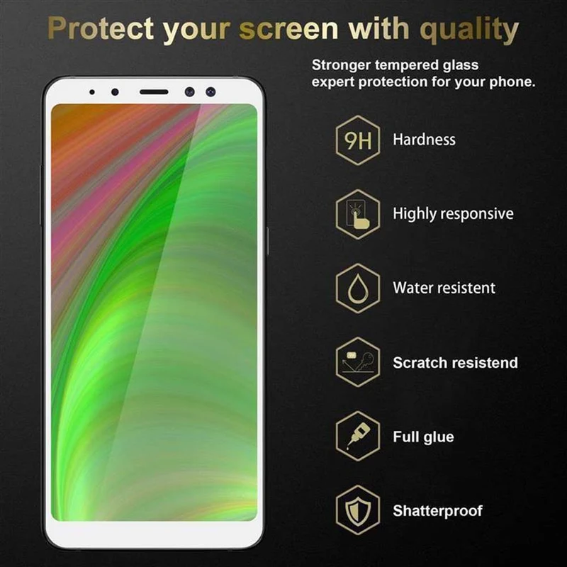Cadorabo Vollbild Panzer Folie kompatibel mit Samsung Galaxy A8 2018 - Schutzfolie Gehärtetes (Tempered) Display-Schutzglas in 9H Härte mit 3D Touch