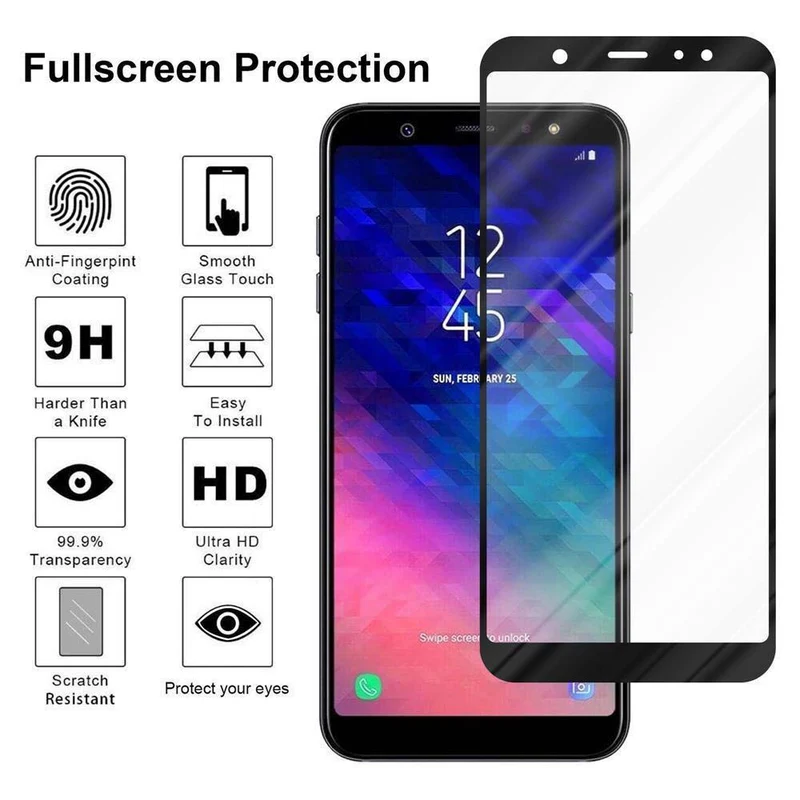 Cadorabo Vollbild Panzer Folie kompatibel mit Samsung Galaxy A6 2018 - Schutzfolie Gehärtetes (Tempered) Display-Schutzglas in 9H Härte mit 3D Touch