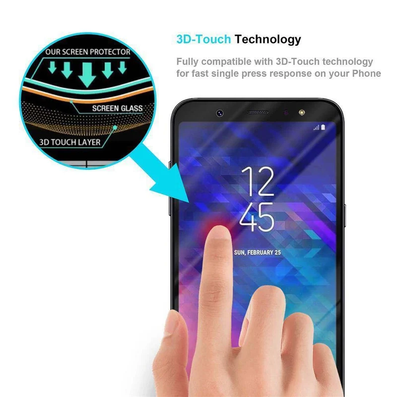 Cadorabo Vollbild Panzer Folie kompatibel mit Samsung Galaxy A6 2018 - Schutzfolie Gehärtetes (Tempered) Display-Schutzglas in 9H Härte mit 3D Touch
