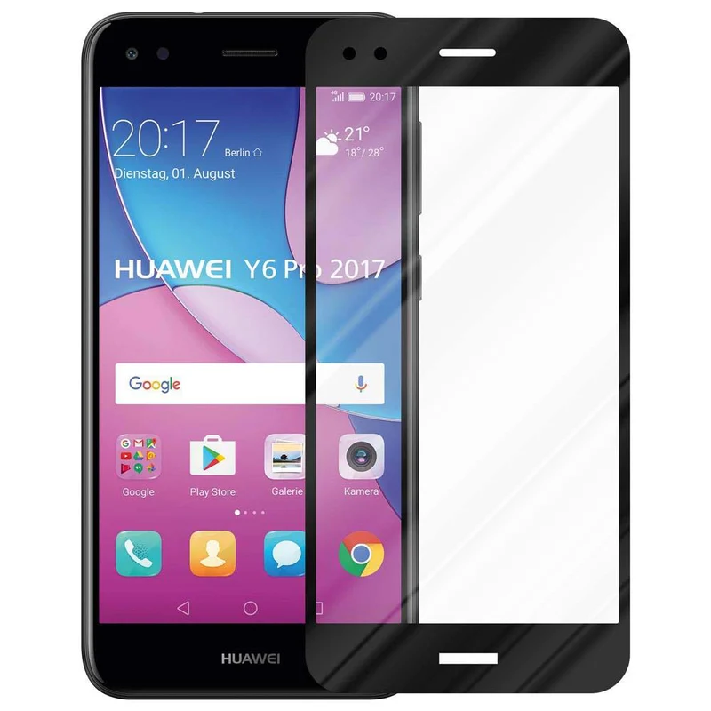 Cadorabo Vollbild Panzer Folie kompatibel mit Huawei Y6 PRO 2017 - Schutzfolie Gehärtetes (Tempered) Display-Schutzglas in 9H Härte mit 3D Touch