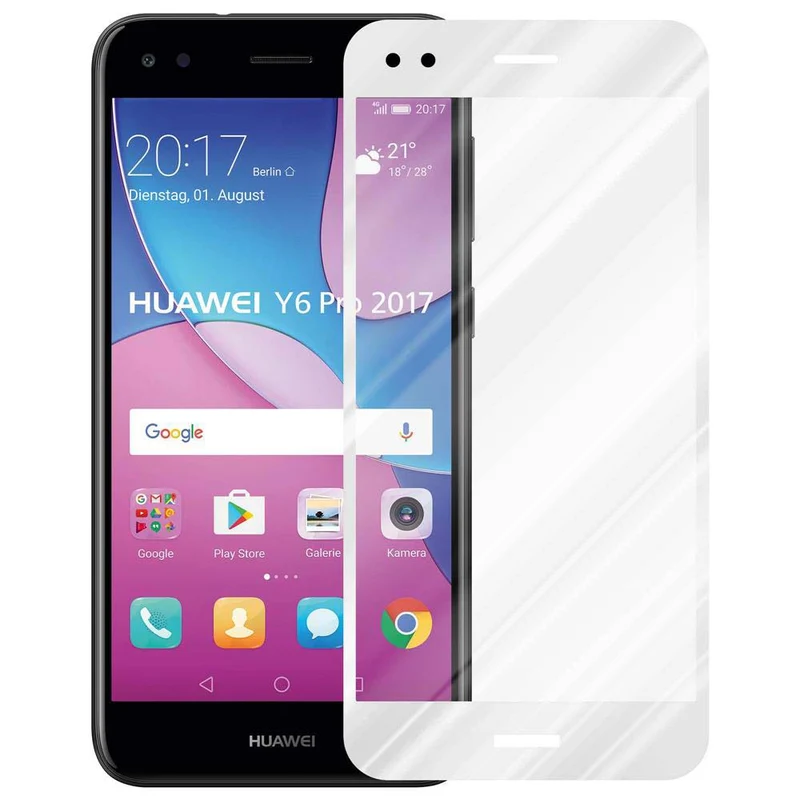 Cadorabo Vollbild Panzer Folie kompatibel mit Huawei Y6 PRO 2017 - Schutzfolie Gehärtetes (Tempered) Display-Schutzglas in 9H Härte mit 3D Touch