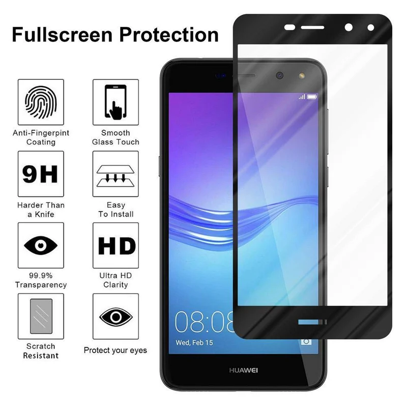 Cadorabo Vollbild Panzer Folie kompatibel mit Huawei Y5 2017 / Y6 2017 - Schutzfolie Gehärtetes (Tempered) Display-Schutzglas in 9H Härte mit 3D Touch