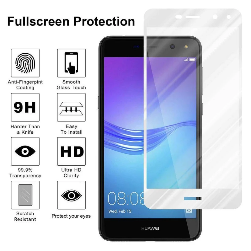 Cadorabo Vollbild Panzer Folie kompatibel mit Huawei Y5 2017 / Y6 2017 - Schutzfolie Gehärtetes (Tempered) Display-Schutzglas in 9H Härte mit 3D Touch