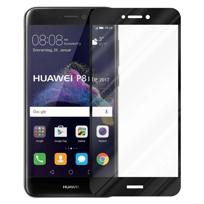 Cadorabo Vollbild Panzer Folie kompatibel mit Huawei P8 LITE 2017 / P9 LITE 2017 - Schutzfolie Gehärtetes (Tempered) Display-Schutzglas in 9H Härte mit 3D Touch