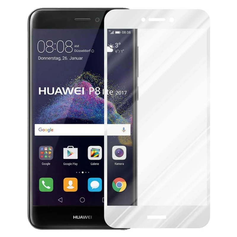 Cadorabo Vollbild Panzer Folie kompatibel mit Huawei P8 LITE 2017 / P9 LITE 2017 - Schutzfolie Gehärtetes (Tempered) Display-Schutzglas in 9H Härte mit 3D Touch