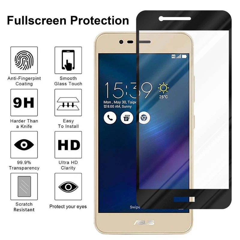 Cadorabo Vollbild Panzer Folie kompatibel mit Asus ZenFone 3 MAX (5.2 Zoll) - Schutzfolie Gehärtetes (Tempered) Display-Schutzglas in 9H Härte mit 3D Touch