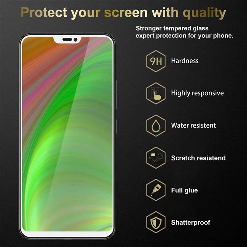 Cadorabo Vollbild Panzer Folie kompatibel mit Vivo V9 - Schutzfolie Gehärtetes (Tempered) Display-Schutzglas in 9H Härte mit 3D Touch