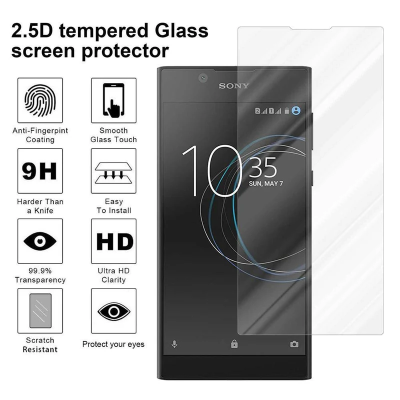 Cadorabo Panzer Folie kompatibel mit Sony Xperia L1 - Schutzfolie Gehärtetes (Tempered) Display-Schutzglas in 9H Härte mit 3D Touch Kompatibilität