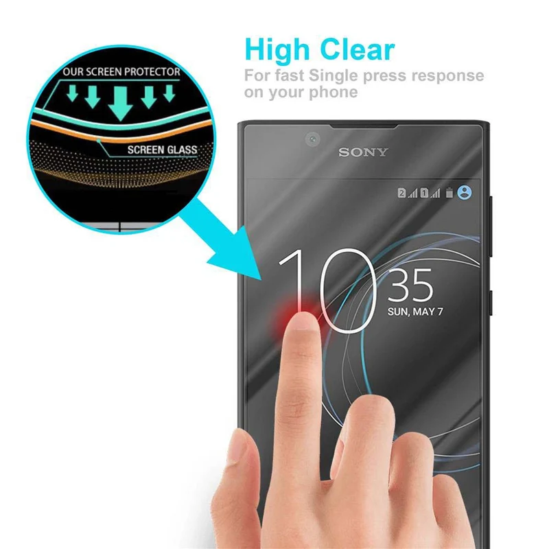 Cadorabo Panzer Folie kompatibel mit Sony Xperia L1 - Schutzfolie Gehärtetes (Tempered) Display-Schutzglas in 9H Härte mit 3D Touch Kompatibilität