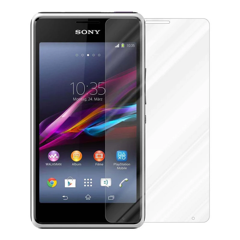 Cadorabo Panzer Folie kompatibel mit Sony Xperia E1 - Schutzfolie Gehärtetes (Tempered) Display-Schutzglas in 9H Härte mit 3D Touch Kompatibilität
