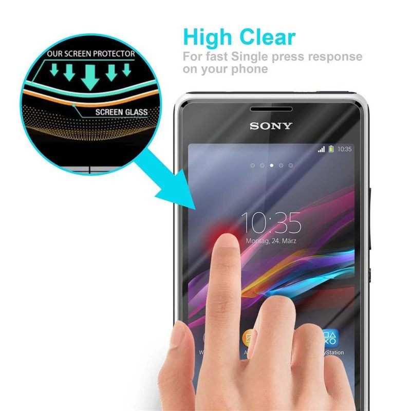 Cadorabo Panzer Folie kompatibel mit Sony Xperia E1 - Schutzfolie Gehärtetes (Tempered) Display-Schutzglas in 9H Härte mit 3D Touch Kompatibilität