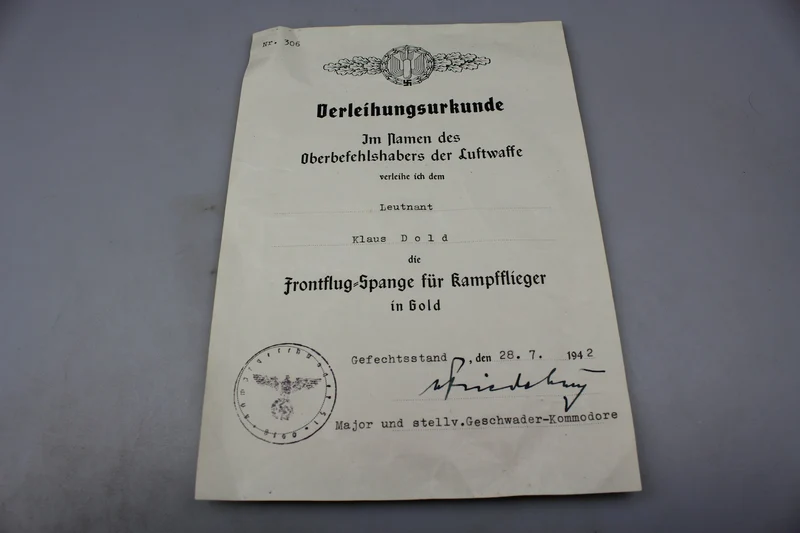 Frontflug Spange für Kampfflieger Prima Calsse Urkunde