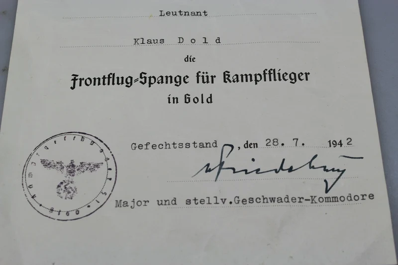 Frontflug Spange für Kampfflieger Prima Calsse Urkunde
