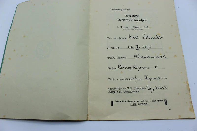 Urkunde „Das Deutsche Reiter-Abzeichen“.