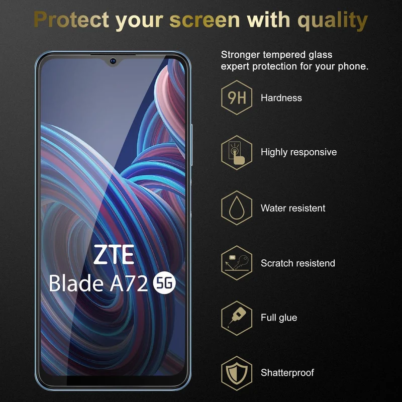Cadorabo Panzer Folie kompatibel mit ZTE Blade A72 5G - Schutzfolie Gehärtetes (Tempered) Display-Schutzglas in 9H Härte mit 3D Touch Kompatibilität