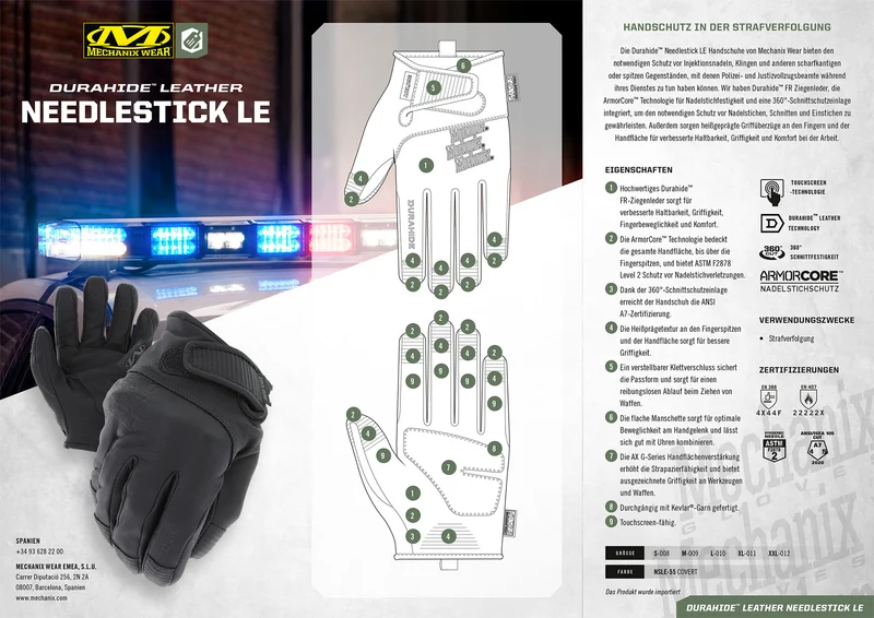 Mechanix Needlestick LE Handschuh Durahide Leder Schnitt & Nadelsicher