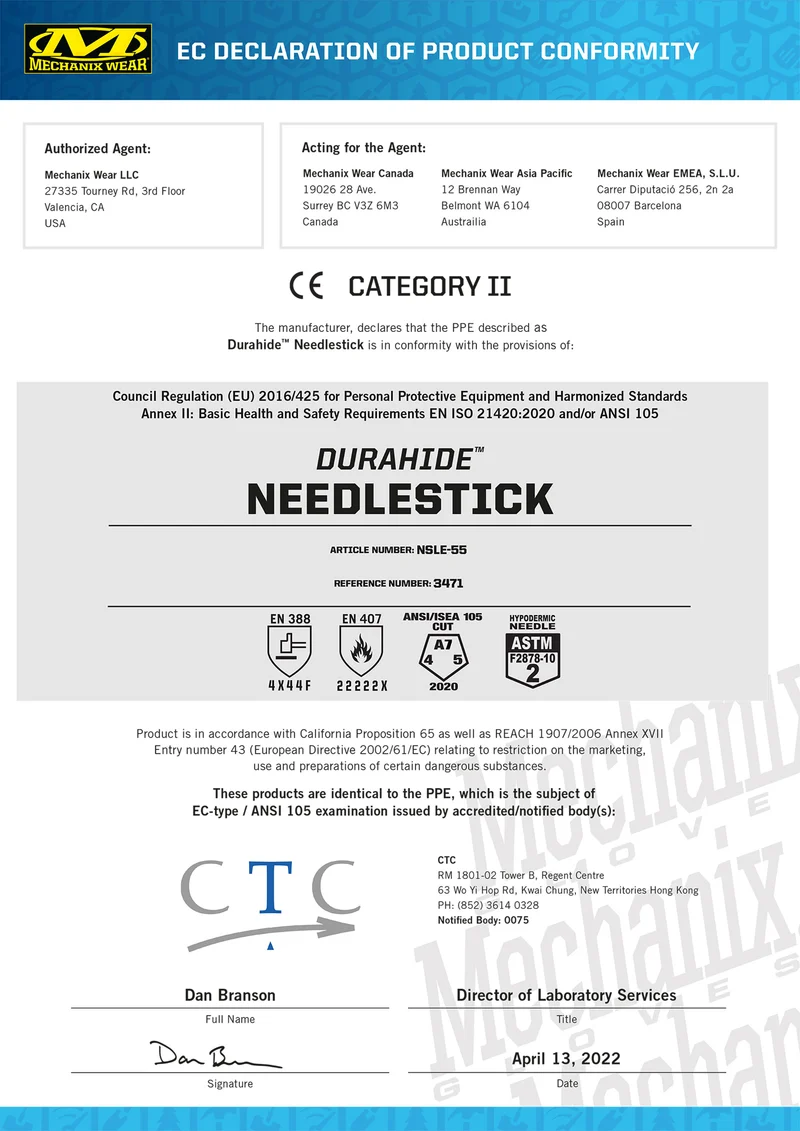 Mechanix Needlestick LE Handschuh Durahide Leder Schnitt & Nadelsicher