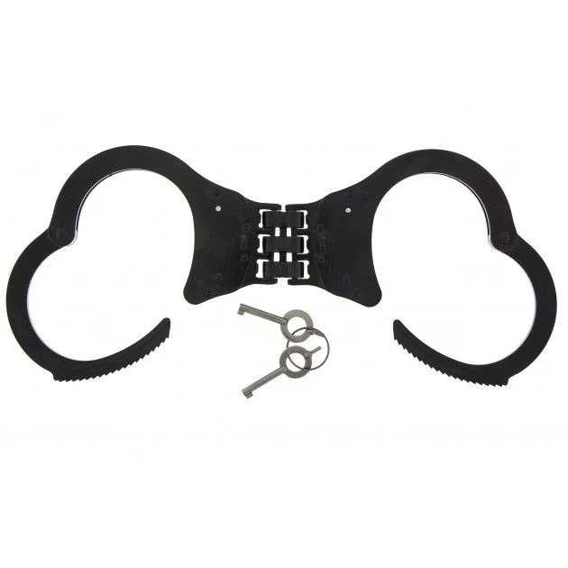 Professionelle Handschellen mit Gelenk und zwei Schlüsseln aus Carbon Stahl