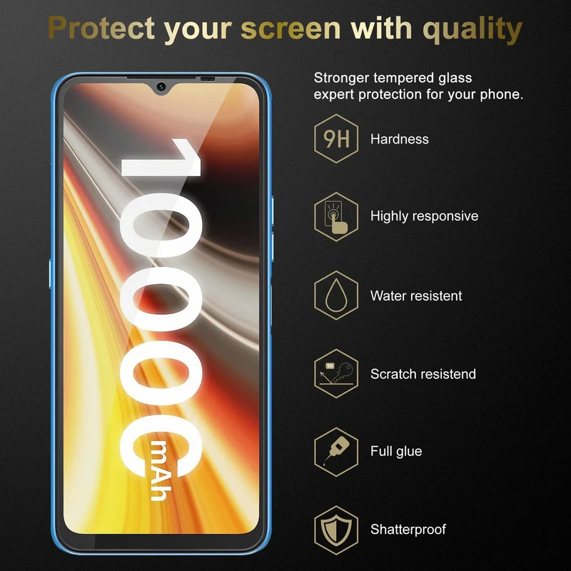 Cadorabo 3x Panzer Folie kompatibel mit Umidigi Power 7 MAX - Schutzfolie 3er Pack Gehärtetes (Tempered) Display-Schutzglas in 9H Härte mit 3D Touch Kompatibilität