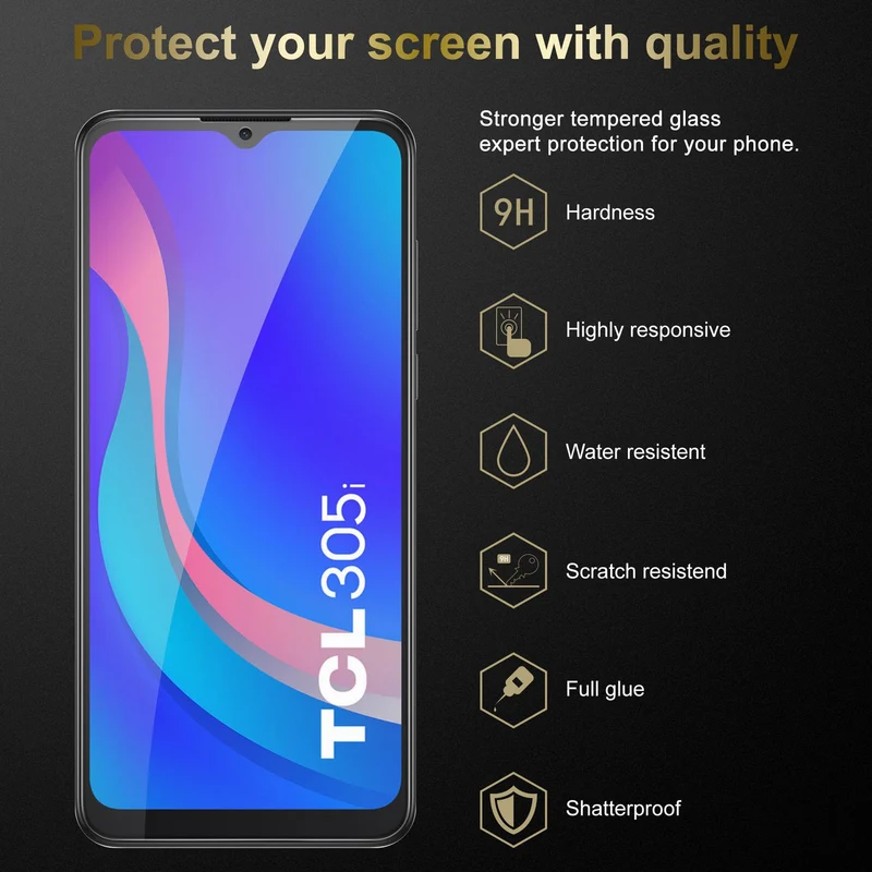 Cadorabo 3x Panzer Folie kompatibel mit TCL 305i - Schutzfolie 3er Pack Gehärtetes (Tempered) Display-Schutzglas in 9H Härte mit 3D Touch Kompatibilität