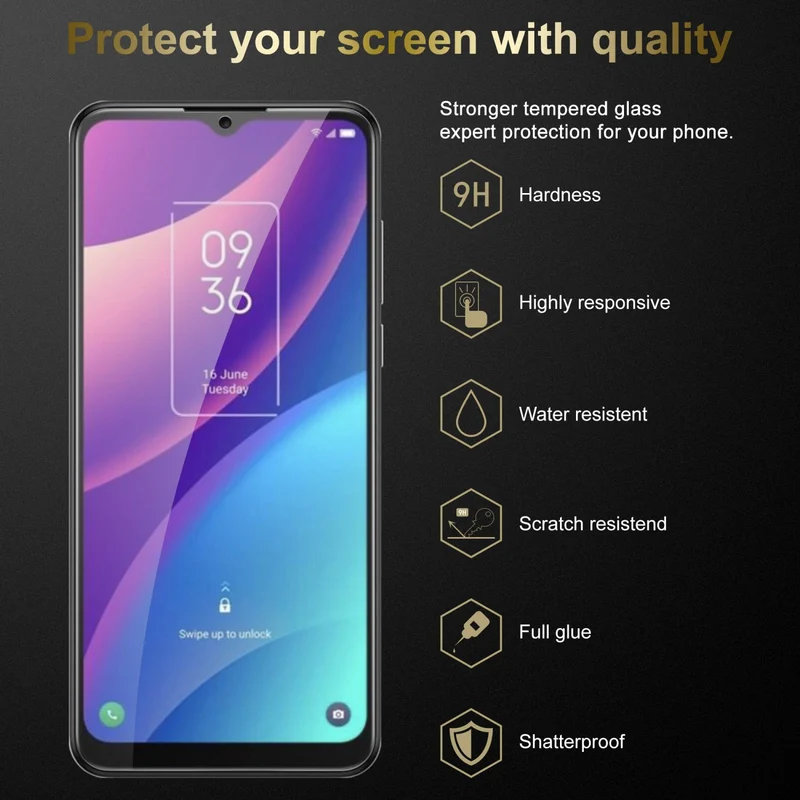 Cadorabo Panzer Folie kompatibel mit TCL 30E / 30SE / 305 - Schutzfolie Gehärtetes (Tempered) Display-Schutzglas in 9H Härte mit 3D Touch Kompatibilität