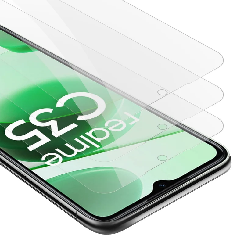Cadorabo 3x Panzer Folie kompatibel mit Realme C35 / Narzo 50A PRIME - Schutzfolie 3er Pack Gehärtetes (Tempered) Display-Schutzglas in 9H Härte mit 3D Touch Kompatibilität