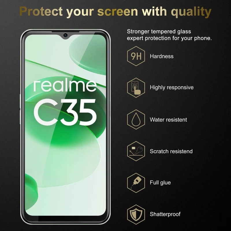 Cadorabo 3x Panzer Folie kompatibel mit Realme C35 / Narzo 50A PRIME - Schutzfolie 3er Pack Gehärtetes (Tempered) Display-Schutzglas in 9H Härte mit 3D Touch Kompatibilität