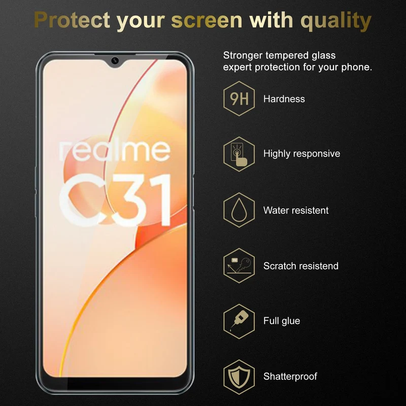 Cadorabo 3x Panzer Folie kompatibel mit Realme C31 - Schutzfolie 3er Pack Gehärtetes (Tempered) Display-Schutzglas in 9H Härte mit 3D Touch Kompatibilität