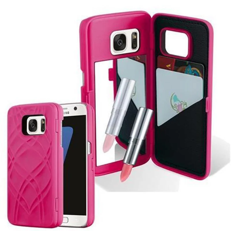 Cadorabo Hülle kompatibel mit Samsung Galaxy S7 Hard Case Schutzhülle mit Spiegel und Kartenfächern