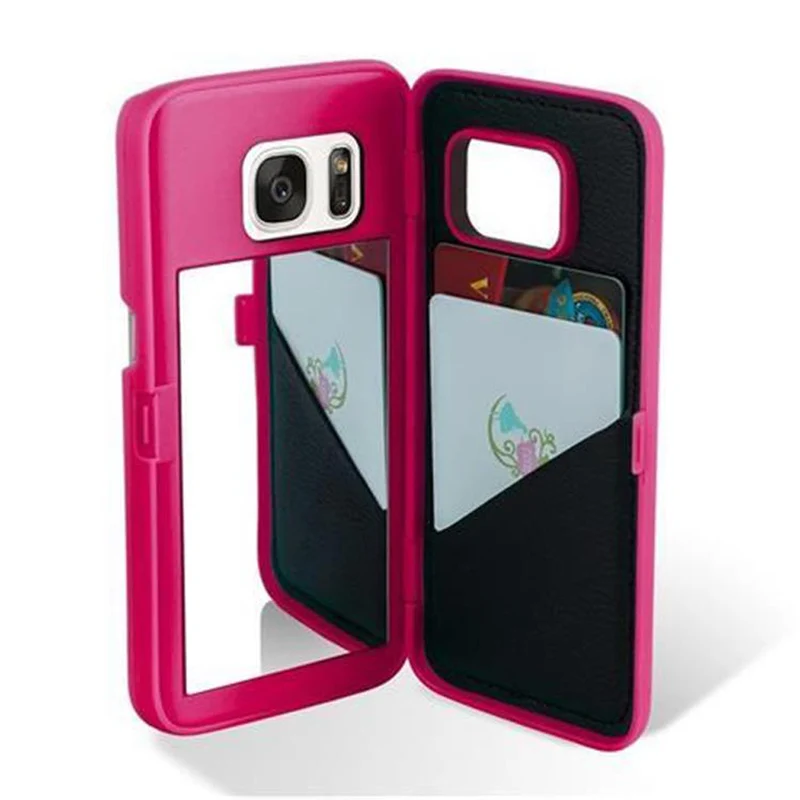 Cadorabo Hülle kompatibel mit Samsung Galaxy S7 Hard Case Schutzhülle mit Spiegel und Kartenfächern