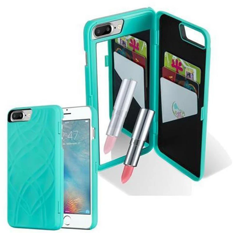 Cadorabo Hülle kompatibel mit Apple iPhone 7 PLUS / 7S PLUS / 8 PLUS Hard Case Schutzhülle mit Spiegel und Kartenfächern