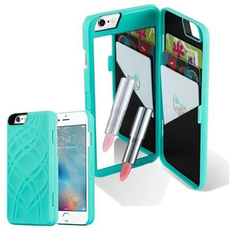 Cadorabo Hülle kompatibel mit Apple iPhone 6 PLUS / 6S PLUS Hard Case Schutzhülle mit Spiegel und Kartenfächern