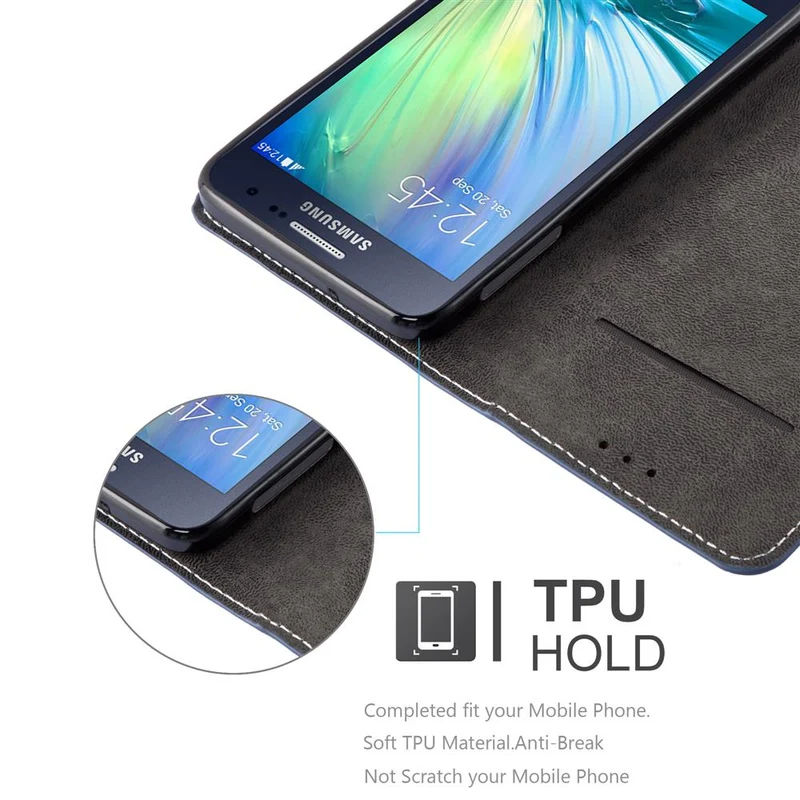 Cadorabo Hülle kompatibel mit Samsung Galaxy A3 2015 Schutzhülle mit Magnetverschluss, Standfunktion und Kartenfach