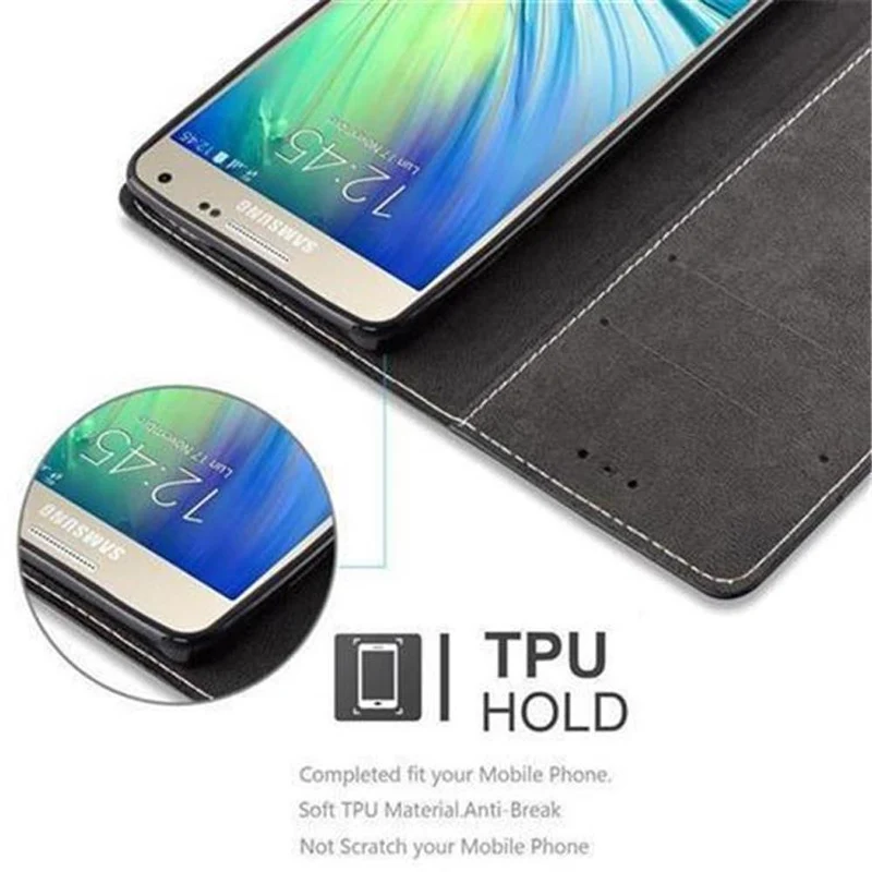 Cadorabo Hülle kompatibel mit Samsung Galaxy A3 2015 Schutzhülle mit Magnetverschluss, Standfunktion und Kartenfach