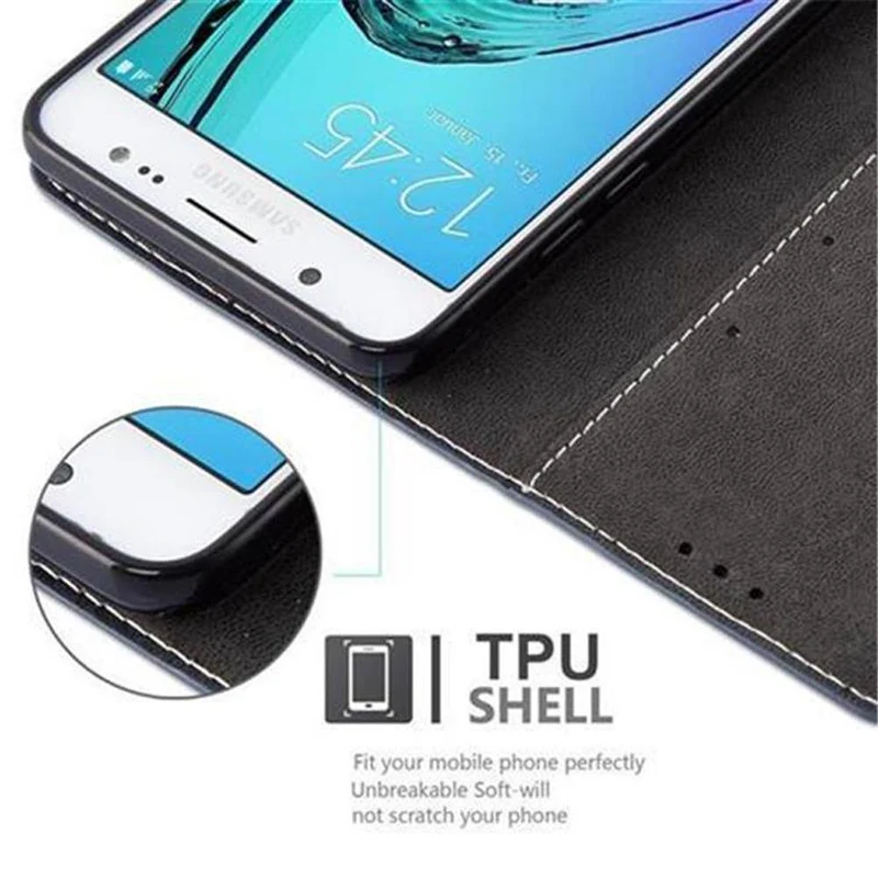 Cadorabo Hülle kompatibel mit Samsung Galaxy J5 2016 Schutzhülle mit Magnetverschluss, Standfunktion und Kartenfach