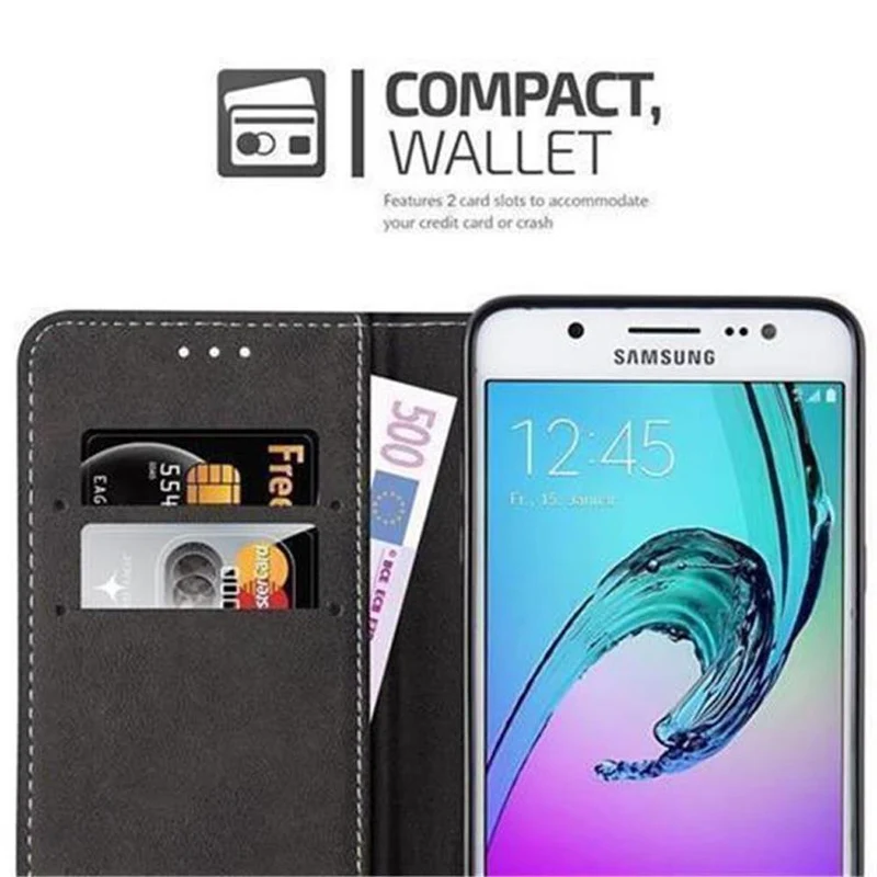 Cadorabo Hülle kompatibel mit Samsung Galaxy J5 2016 Schutzhülle mit Magnetverschluss, Standfunktion und Kartenfach