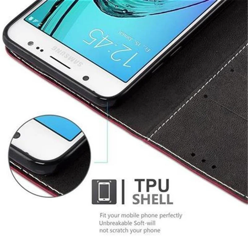 Cadorabo Hülle kompatibel mit Samsung Galaxy J5 2016 Schutzhülle mit Magnetverschluss, Standfunktion und Kartenfach