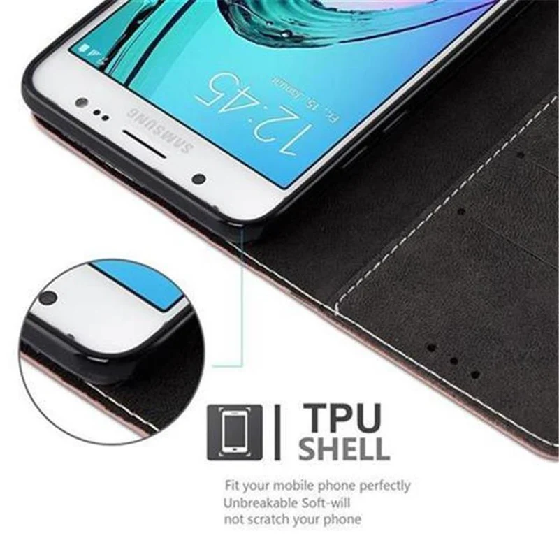 Cadorabo Hülle kompatibel mit Samsung Galaxy J5 2016 Schutzhülle mit Magnetverschluss, Standfunktion und Kartenfach