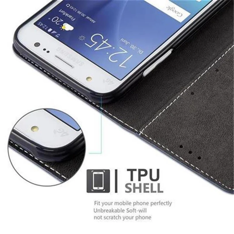Cadorabo Hülle kompatibel mit Samsung Galaxy J5 2015 Schutzhülle mit Magnetverschluss, Standfunktion und Kartenfach