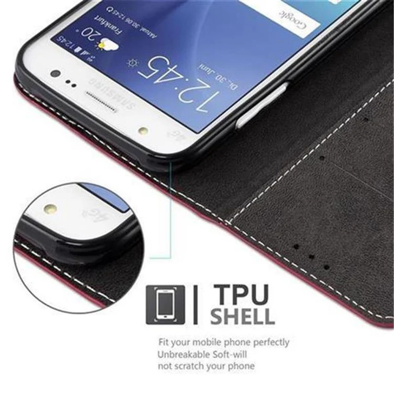 Cadorabo Hülle kompatibel mit Samsung Galaxy J5 2015 Schutzhülle mit Magnetverschluss, Standfunktion und Kartenfach