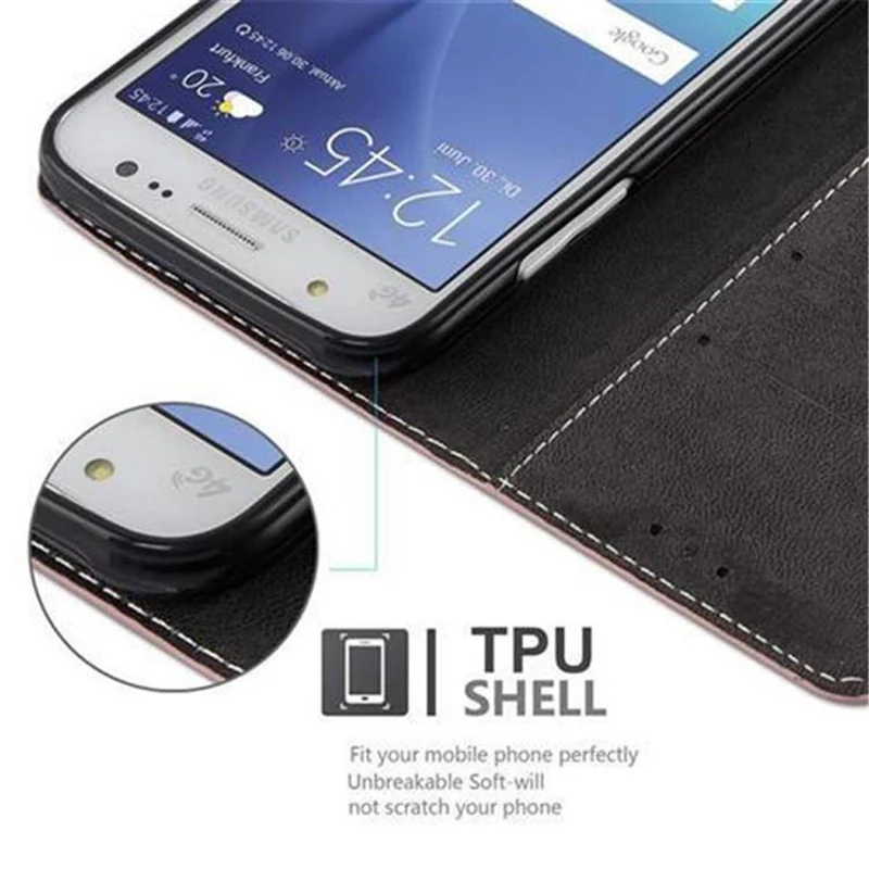 Cadorabo Hülle kompatibel mit Samsung Galaxy J5 2015 Schutzhülle mit Magnetverschluss, Standfunktion und Kartenfach
