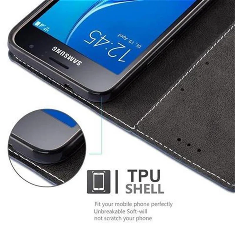 Cadorabo Hülle kompatibel mit Samsung Galaxy J1 2016 Schutzhülle mit Magnetverschluss, Standfunktion und Kartenfach