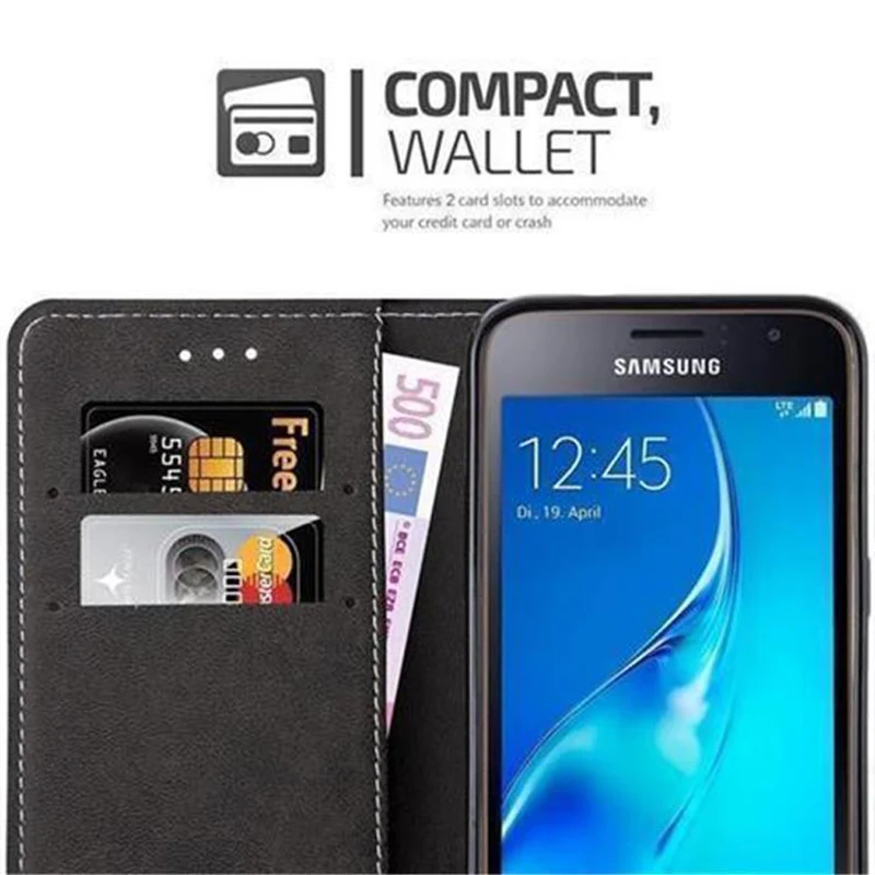 Cadorabo Hülle kompatibel mit Samsung Galaxy J1 2016 Schutzhülle mit Magnetverschluss, Standfunktion und Kartenfach