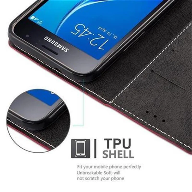 Cadorabo Hülle kompatibel mit Samsung Galaxy J1 2016 Schutzhülle mit Magnetverschluss, Standfunktion und Kartenfach