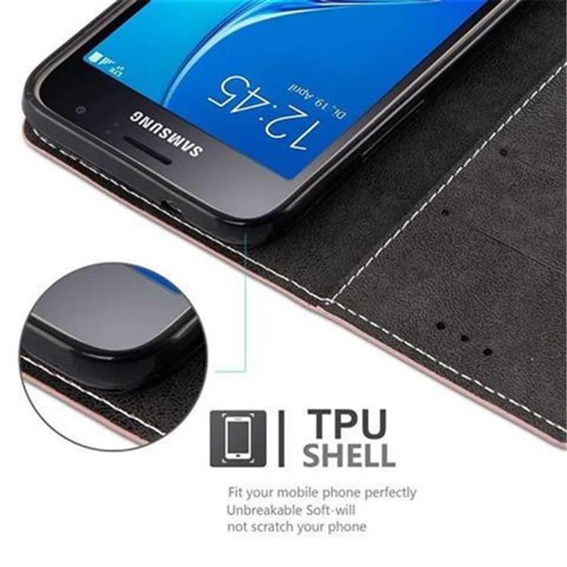 Cadorabo Hülle kompatibel mit Samsung Galaxy J1 2016 Schutzhülle mit Magnetverschluss, Standfunktion und Kartenfach