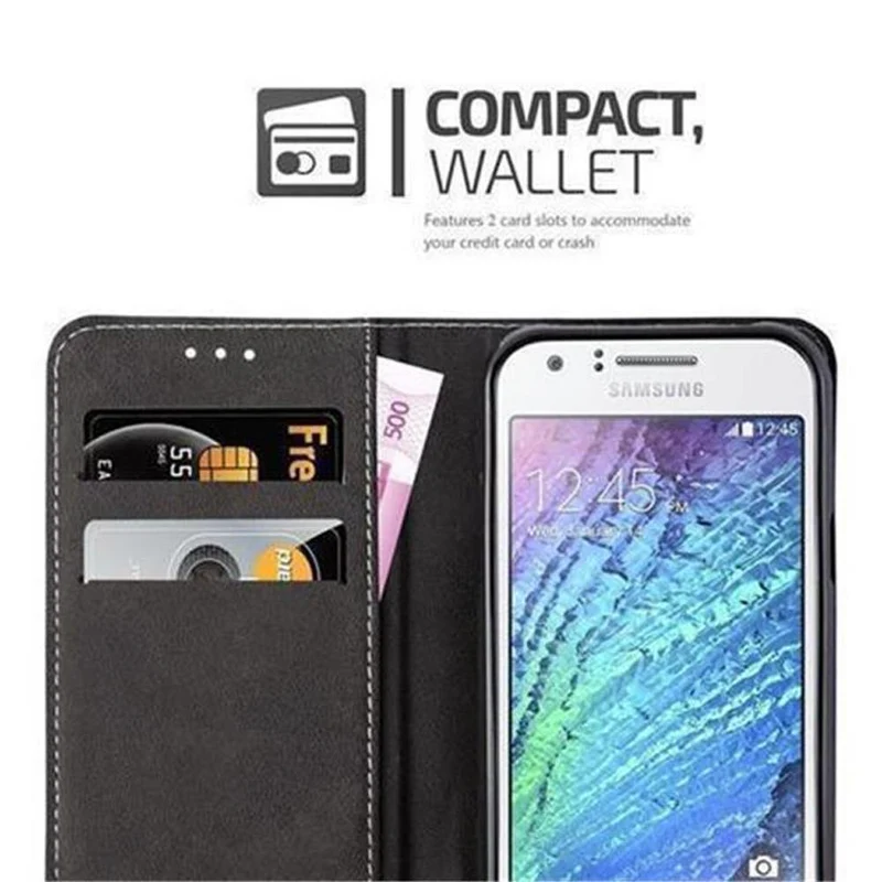 Cadorabo Hülle kompatibel mit Samsung Galaxy J1 2015 Schutzhülle mit Magnetverschluss, Standfunktion und Kartenfach