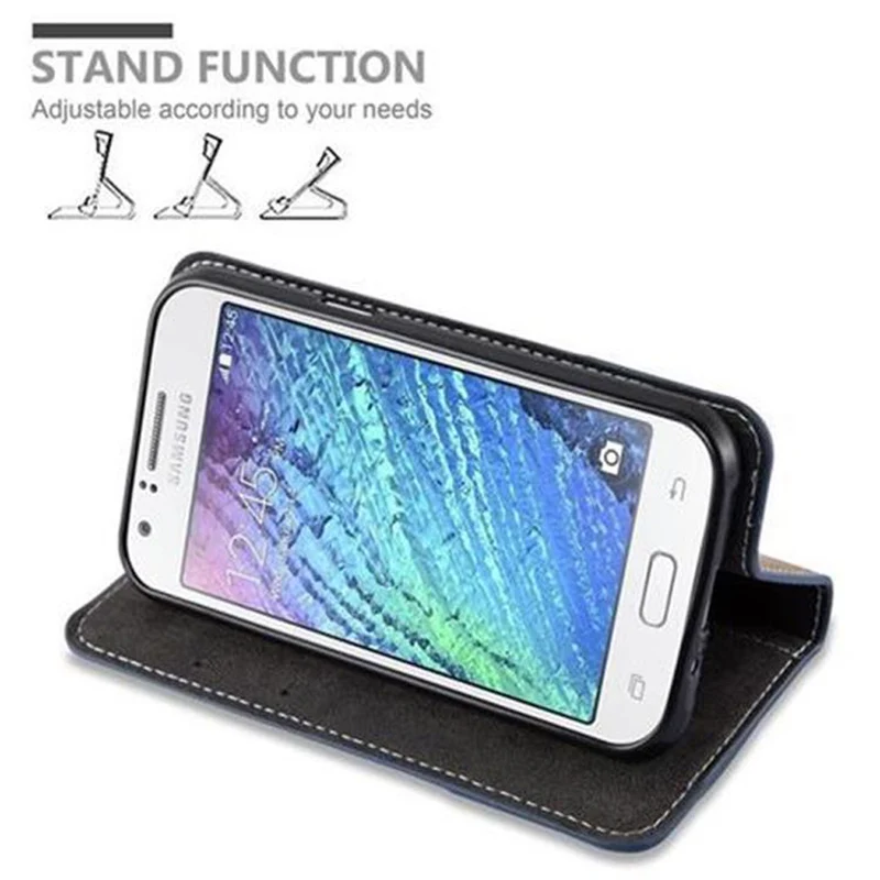 Cadorabo Hülle kompatibel mit Samsung Galaxy J1 2015 Schutzhülle mit Magnetverschluss, Standfunktion und Kartenfach